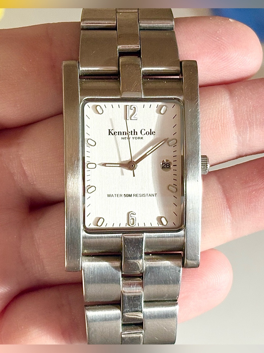 Kenneth Cole New York Men's Stainless Steel Rectangular Day/Date Tank Watch